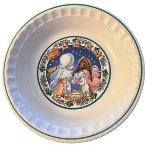 Vtg 1989 WATKINS Country Kids "Christmas Wish" Ceramic Recipe Pie Plate 10.75" D